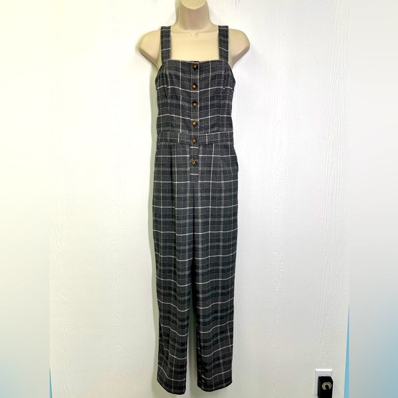 Hollister - Grey Plaid Button Up Pocket Adjustable Strap Jumpsuit Size Small - Picture 1 of 12